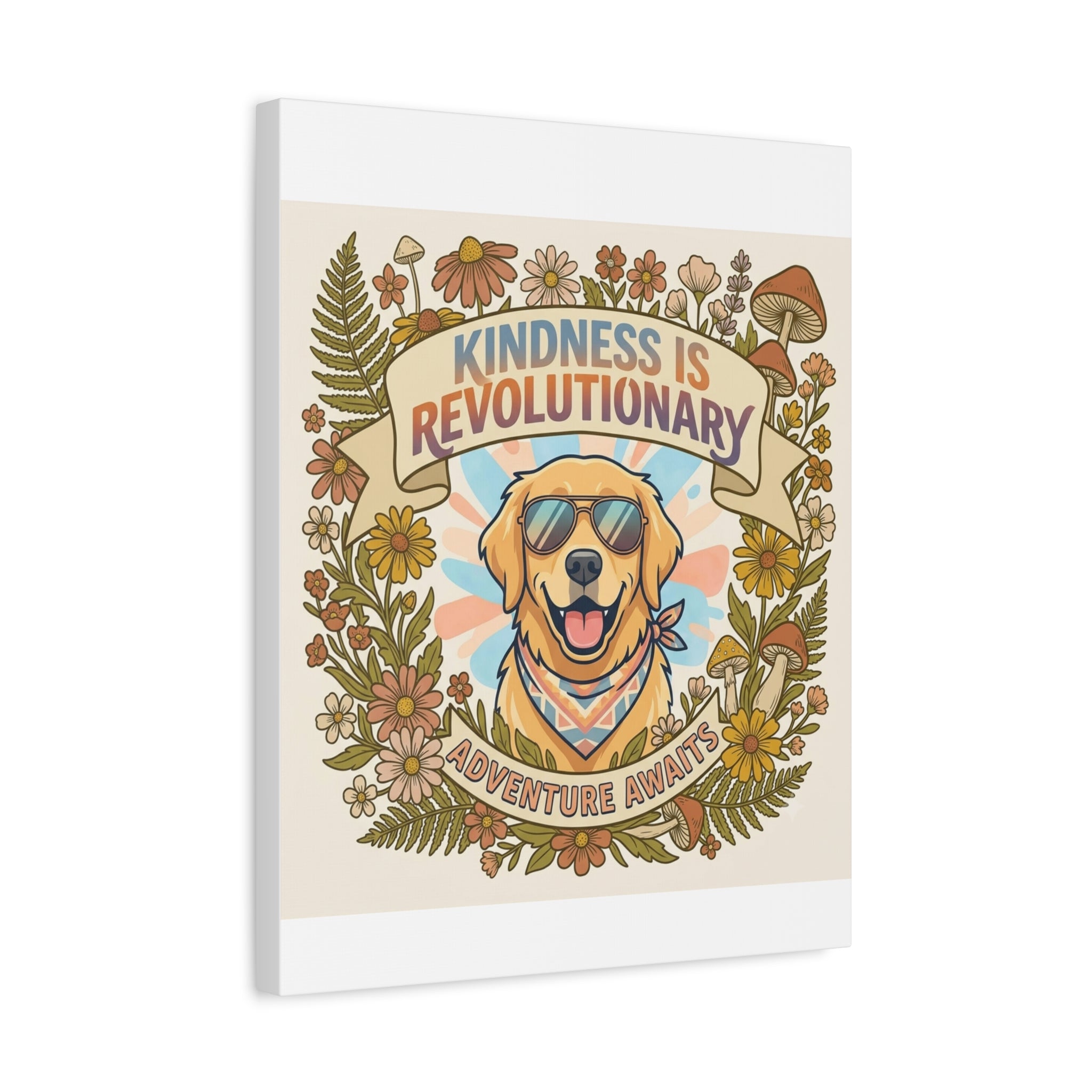 Kindness Is Revolutionary Canvas - Golden Retriever Adventure Wall Art
