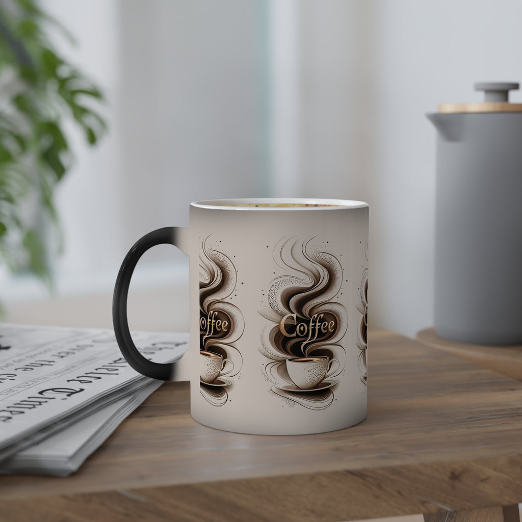 Color-Changing Coffee Mug, 11oz — Heat-Reveal Steaming Coffee Design