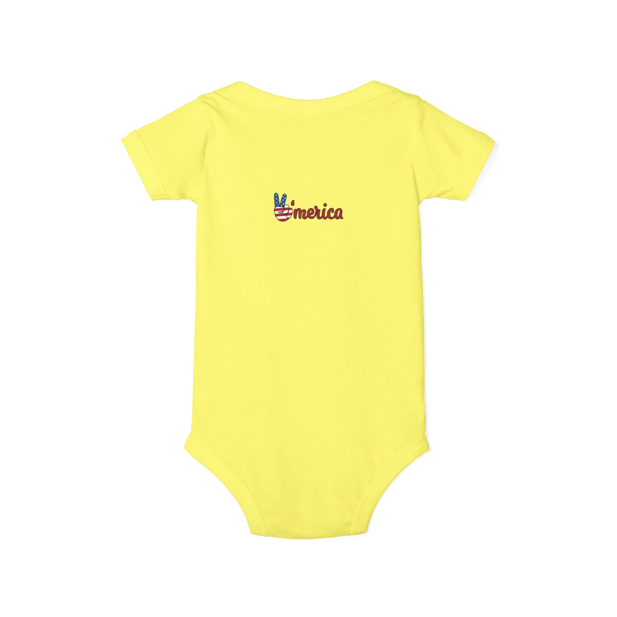 'Merica Baby Onesie – Patriotic Infant Jersey One-Piece with USA Flag Peace Hand Design