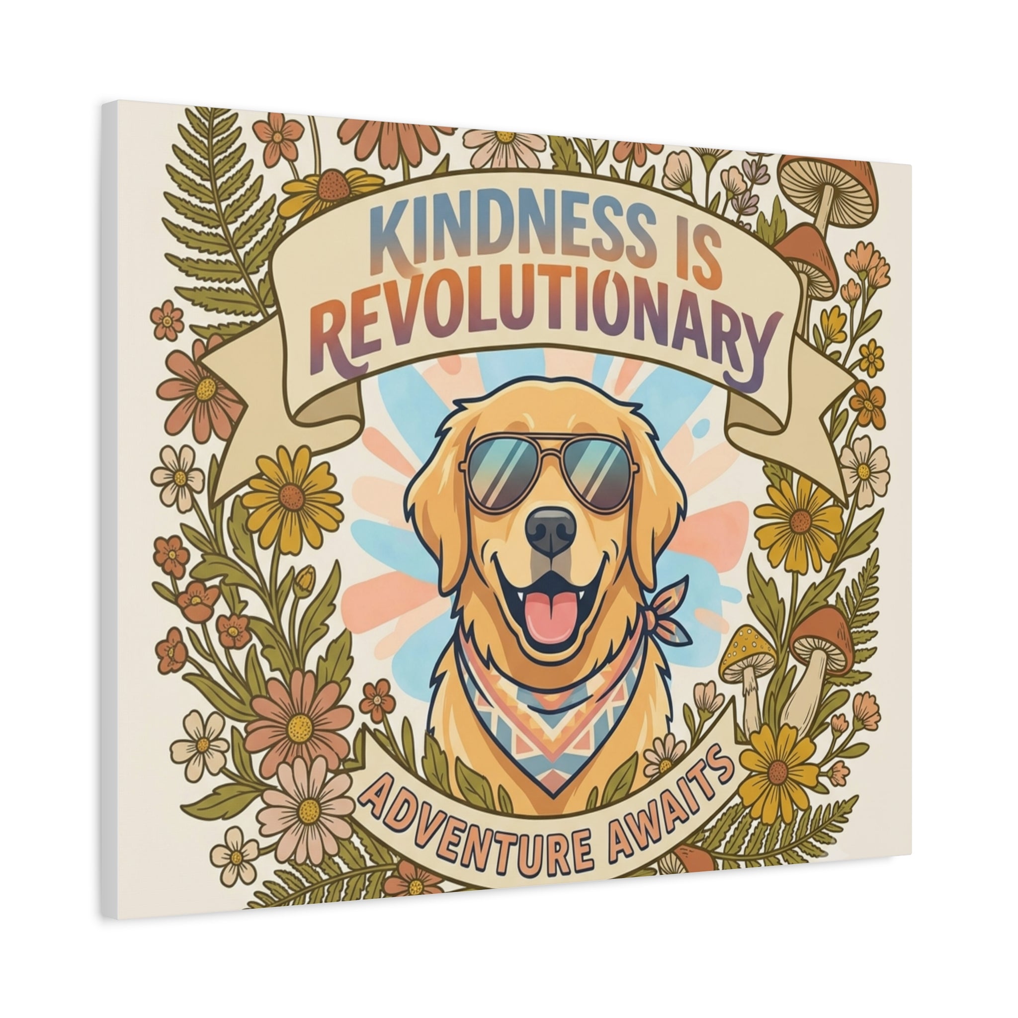 Kindness Is Revolutionary Canvas - Golden Retriever Adventure Wall Art
