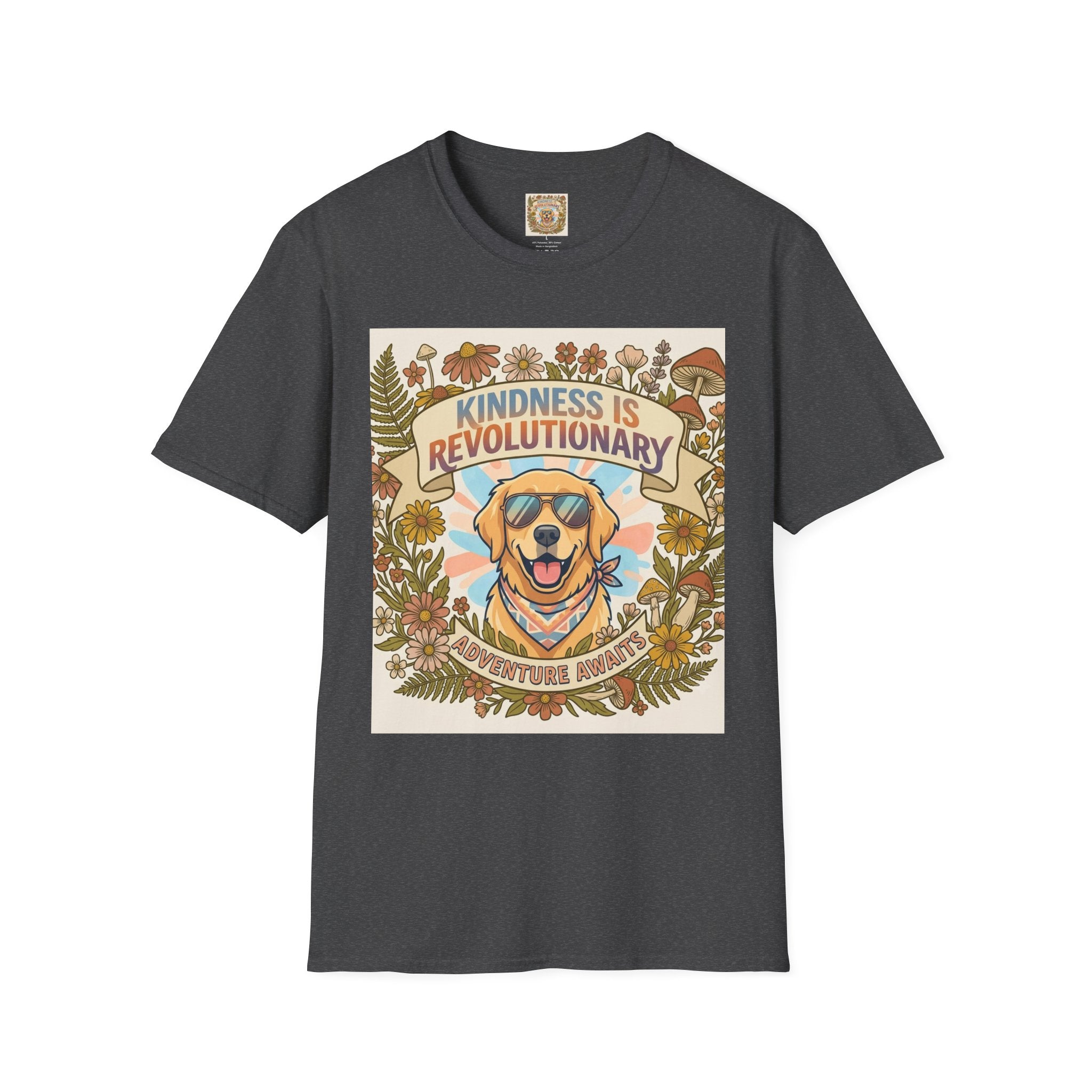 Kindness Is Revolutionary Graphic T-Shirt — Retro Dog Floral Design