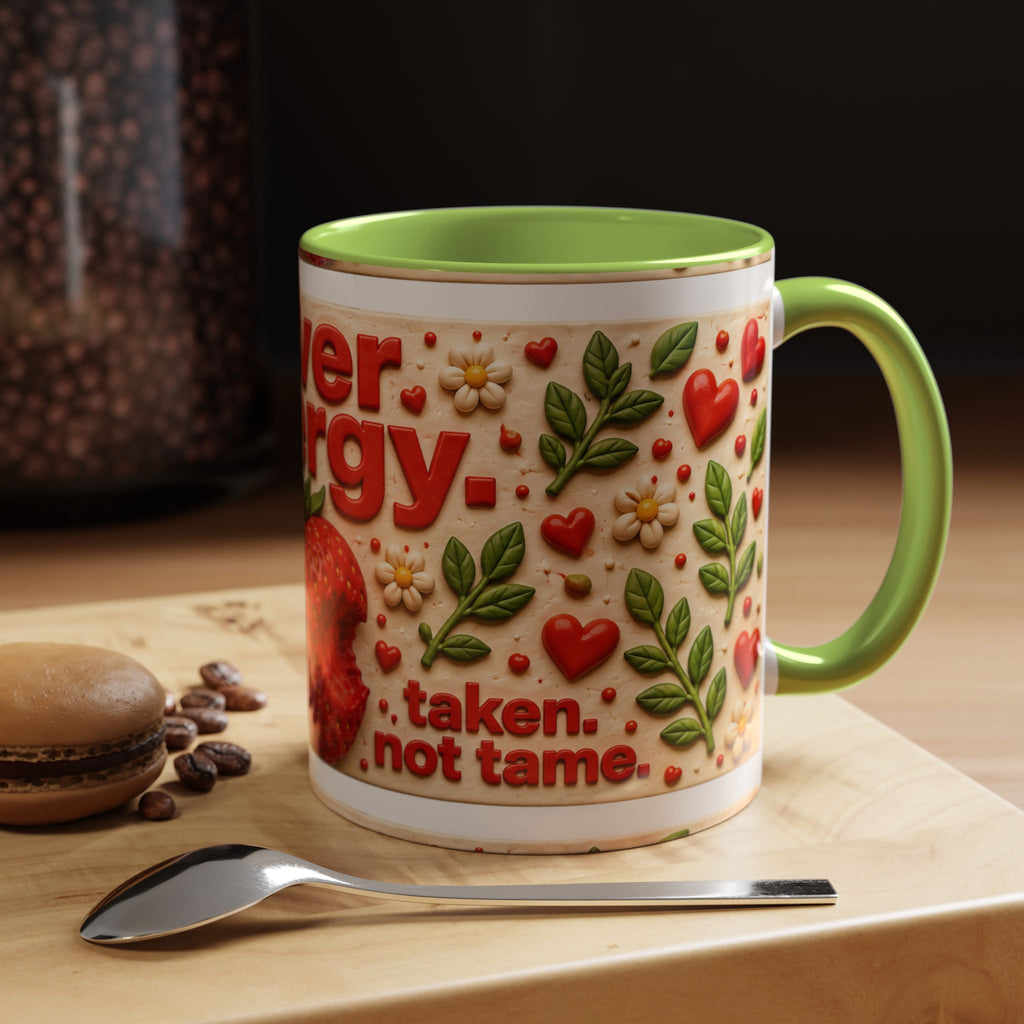 Accent Coffee Mug — "Lover Energy" Strawberry Floral Ceramic Mug (11/15oz)