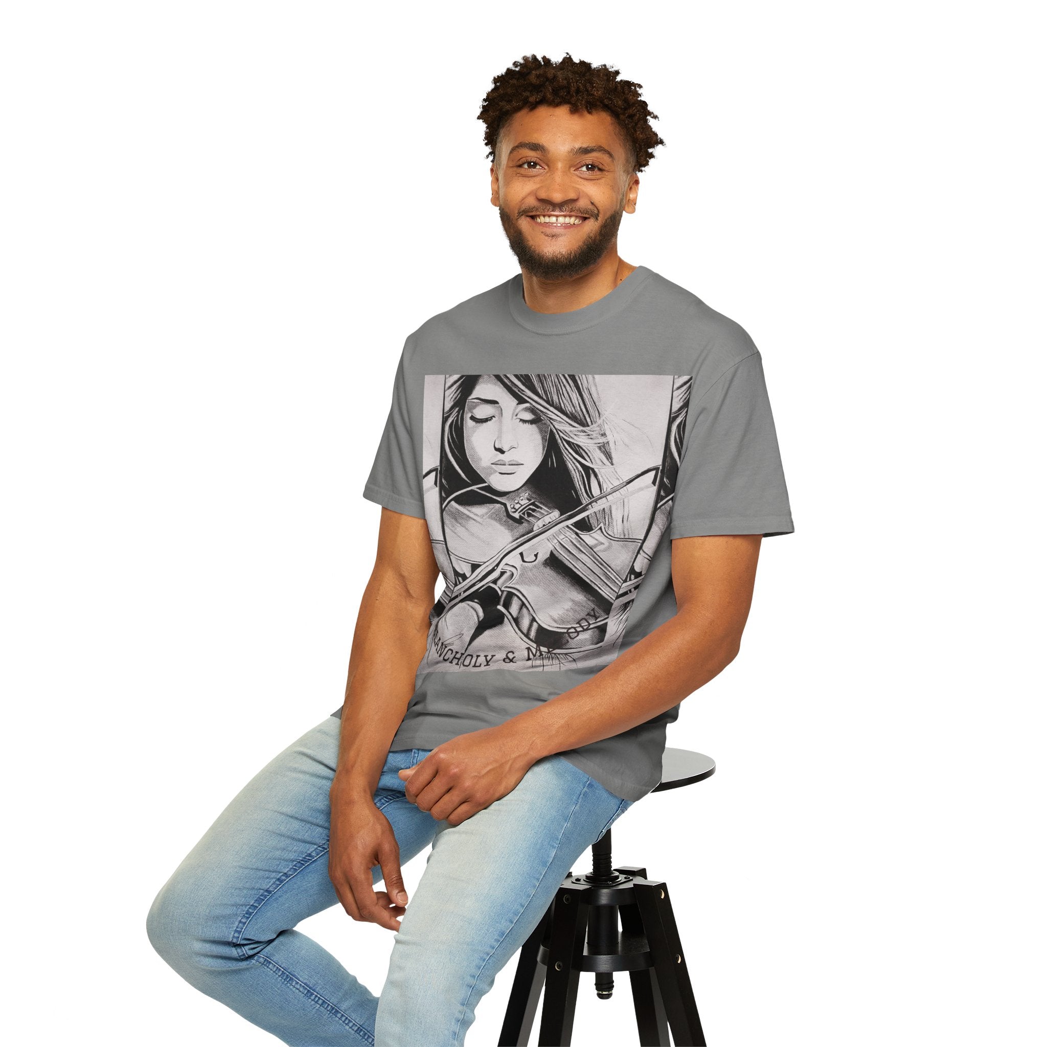 Violinist Graphic T-Shirt — “Where Words Fail, Music Speaks” Garment-Dyed Tee