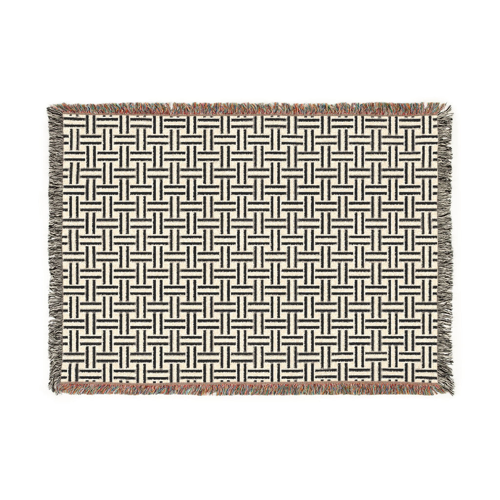 Woven Blanket — Neutral Geometric Throw Blanket, Basketweave Pattern Cozy Home Decor
