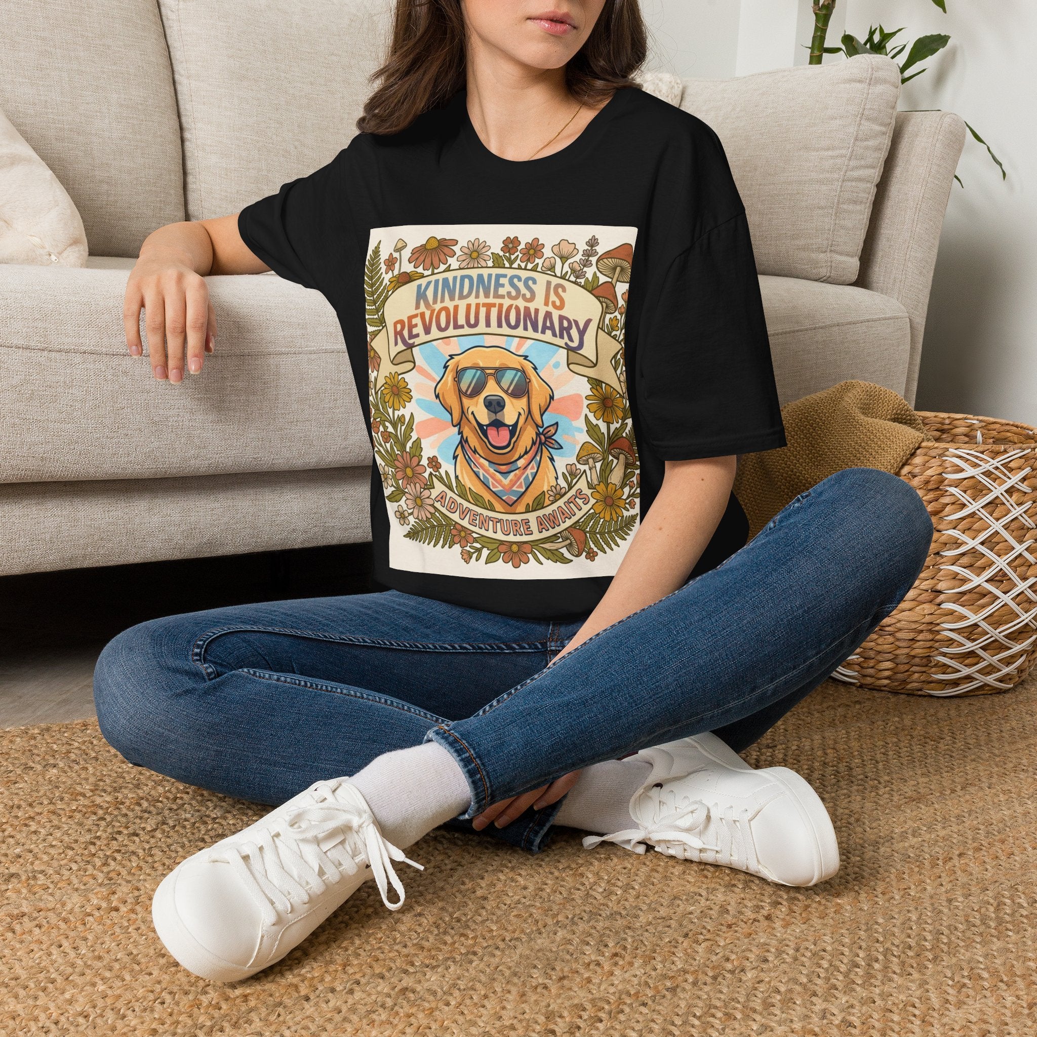 Kindness Is Revolutionary Graphic T-Shirt — Retro Dog Floral Design