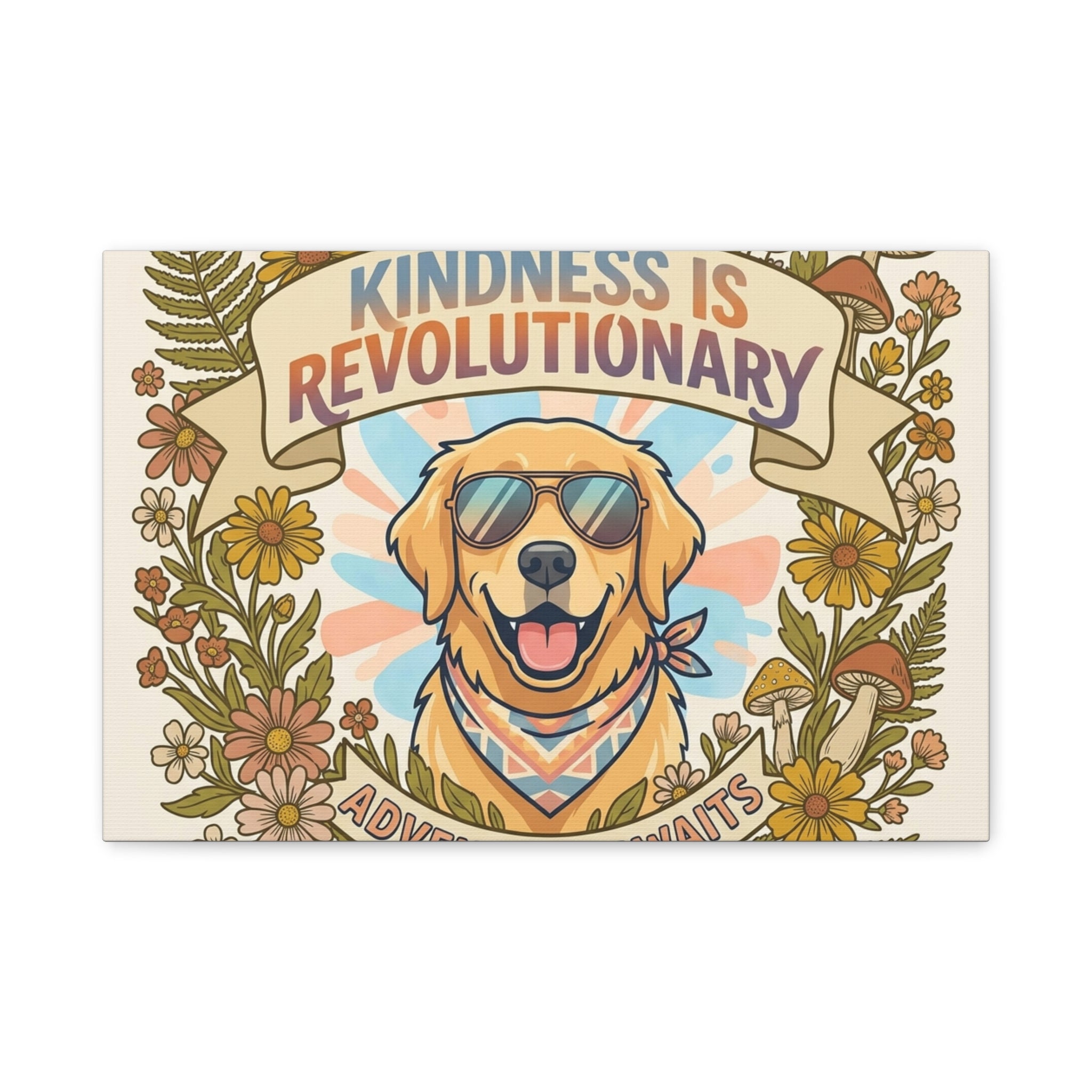 Kindness Is Revolutionary Canvas - Golden Retriever Adventure Wall Art