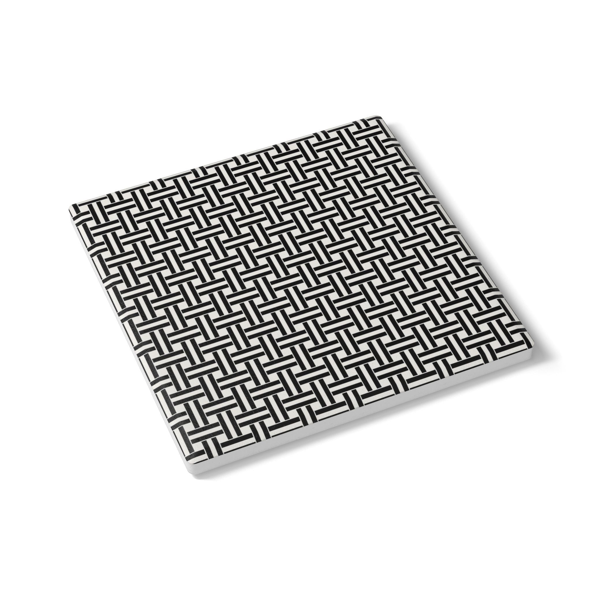Black & White Woven Pattern Ceramic Coaster — Round Geometric Drink Mat