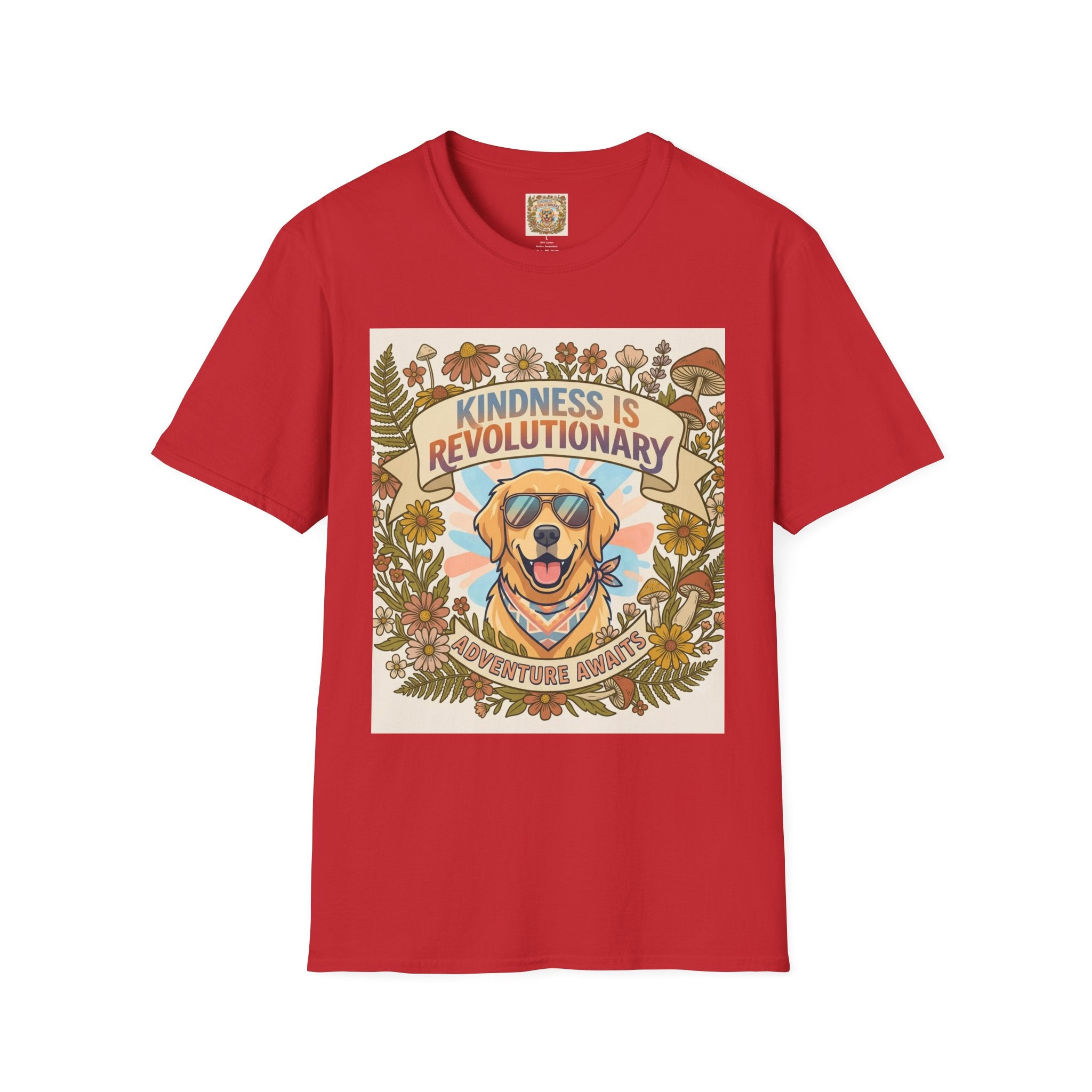Kindness Is Revolutionary Graphic T-Shirt — Retro Dog Floral Design