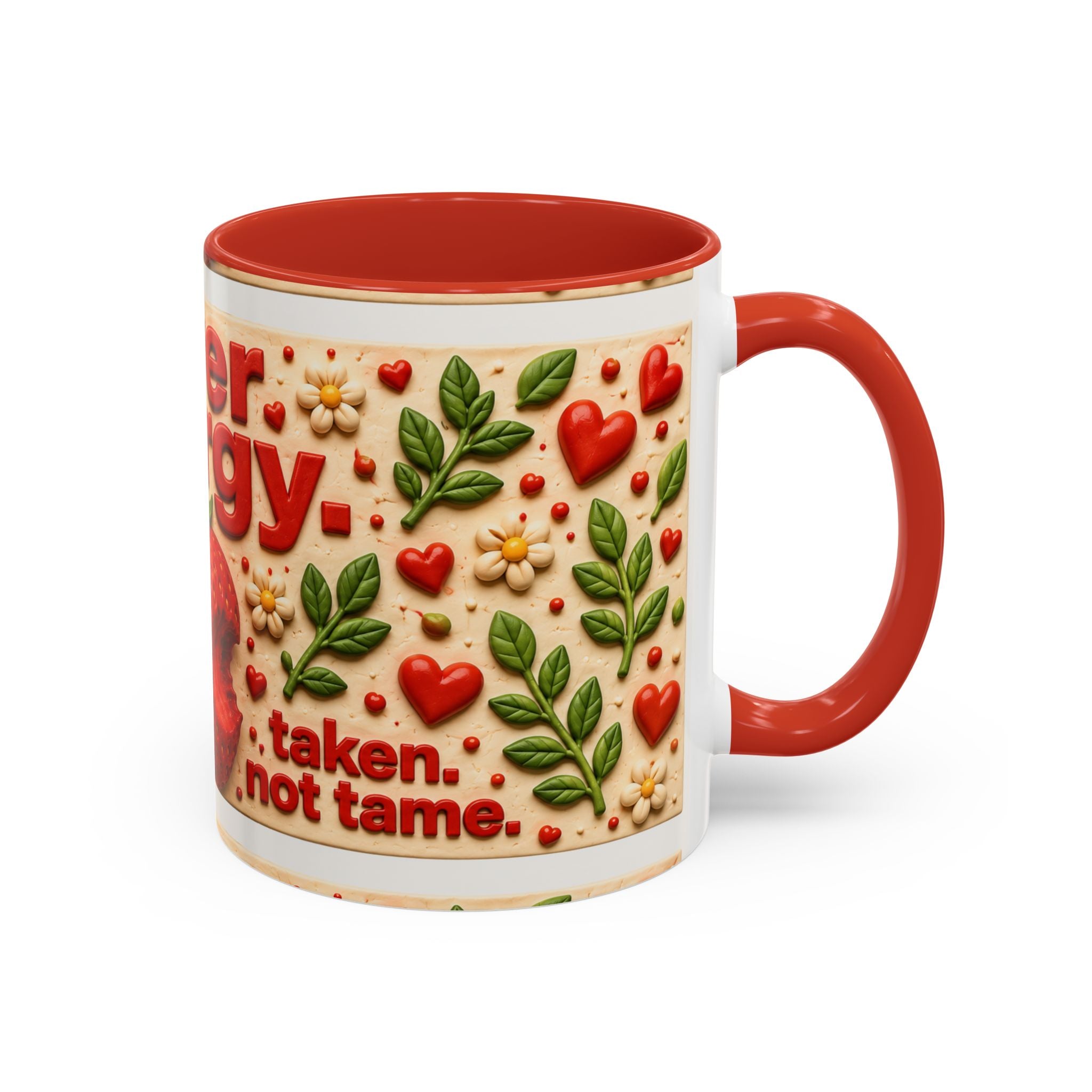 Accent Coffee Mug — "Lover Energy" Strawberry Floral Ceramic Mug (11/15oz)